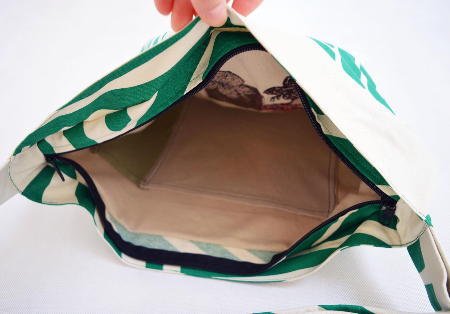 Green beige crossbody bag bike messenger bag with stripes