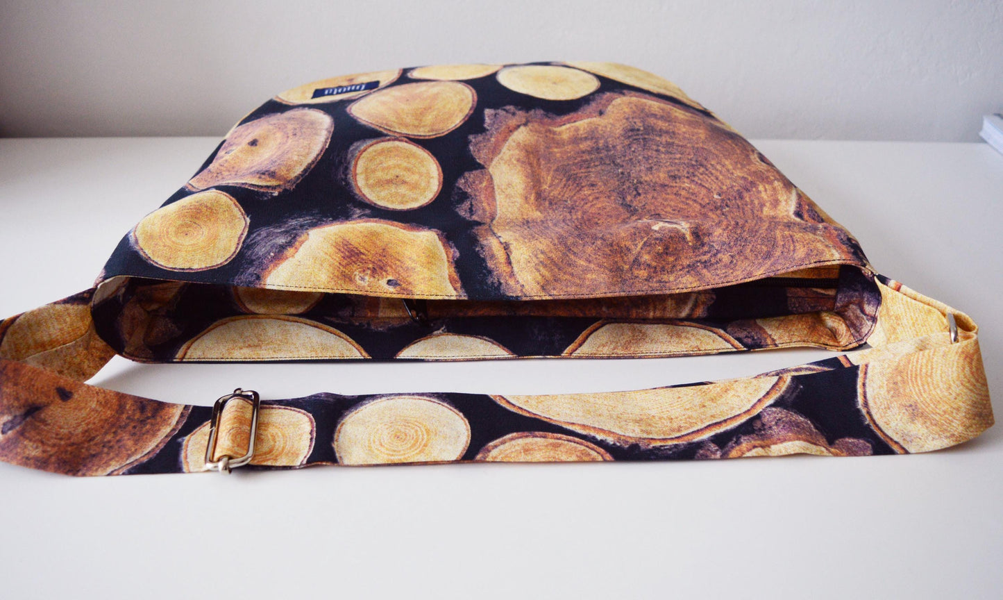 Bike messenger bag with natural wood pattern woodland nature crossbody bag shoulder bag diaper bag roller skate bag