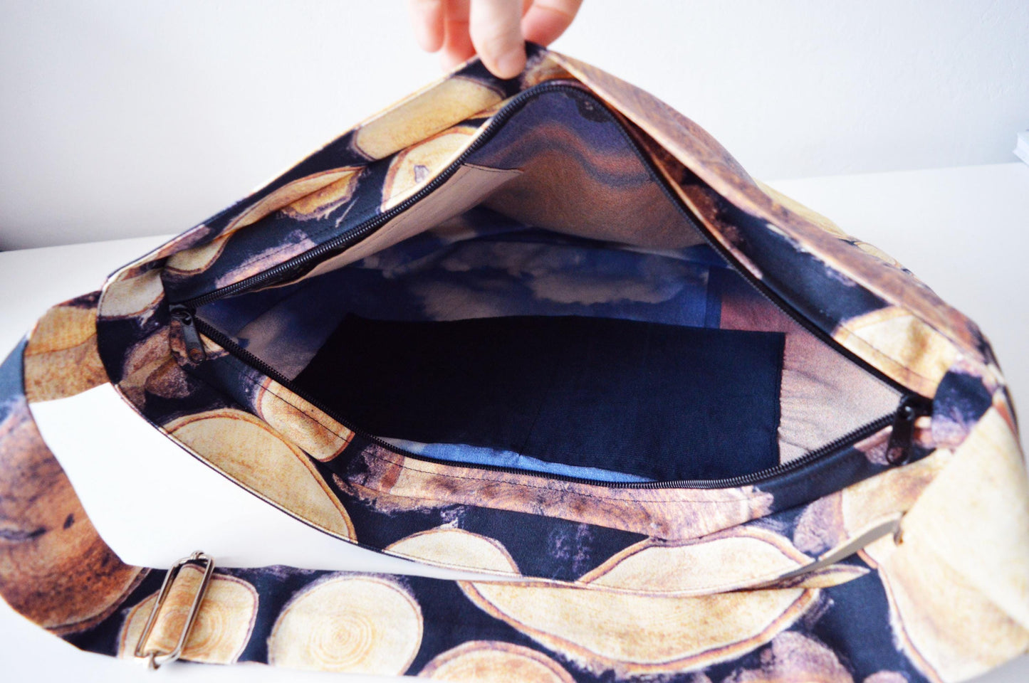 Bike messenger bag with natural wood pattern woodland nature crossbody bag shoulder bag diaper bag roller skate bag