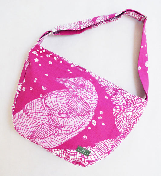 Fuchsia pink white bird print crossbody bag bike messenger bag