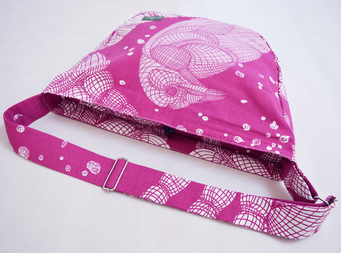 Fuchsia pink white bird print crossbody bag bike messenger bag