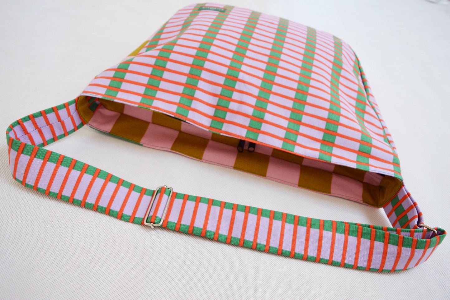 Colorful crossbody bag bike messenger bag pink green yellow geometric print