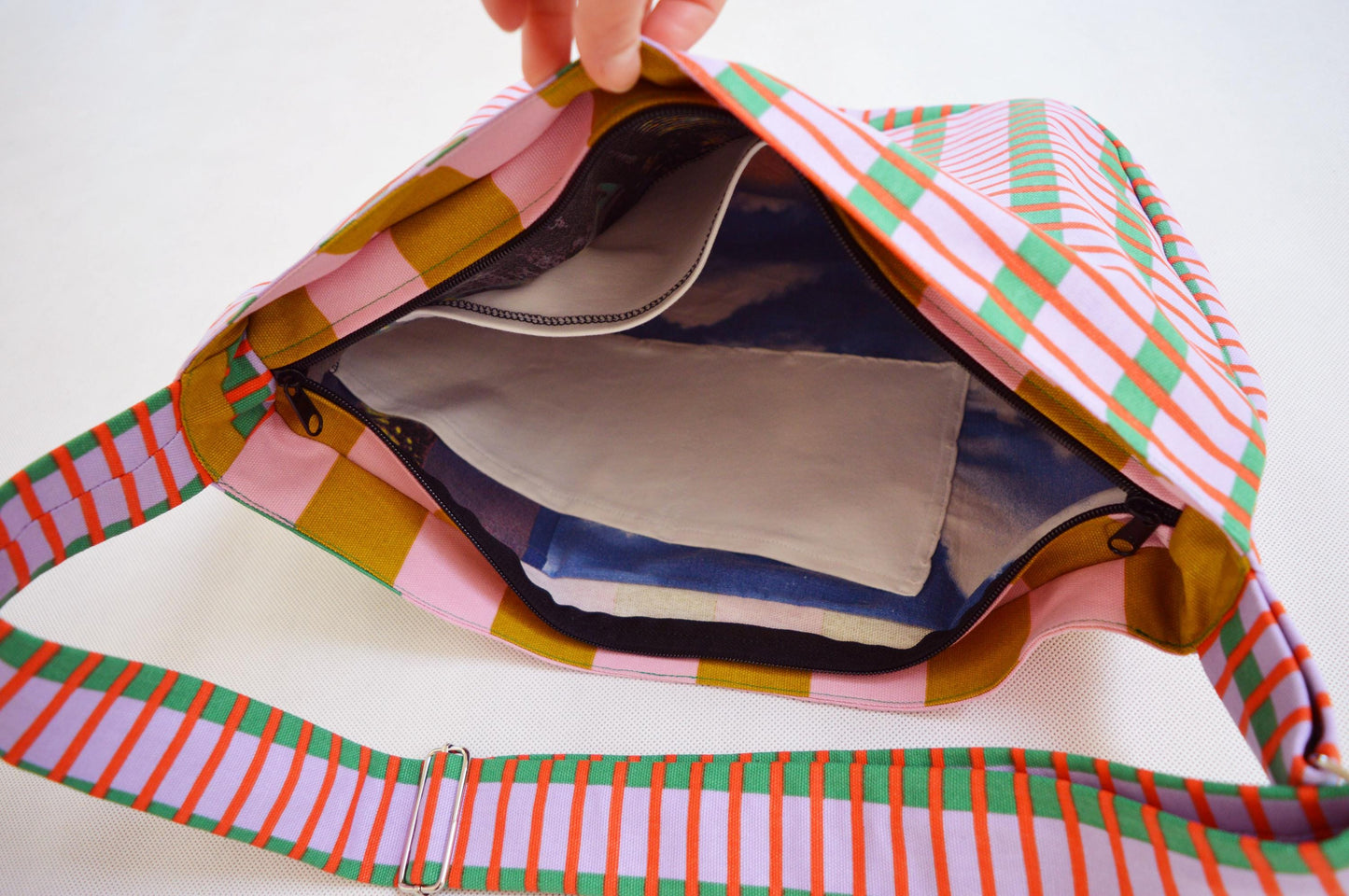 Colorful crossbody bag bike messenger bag pink green yellow geometric print