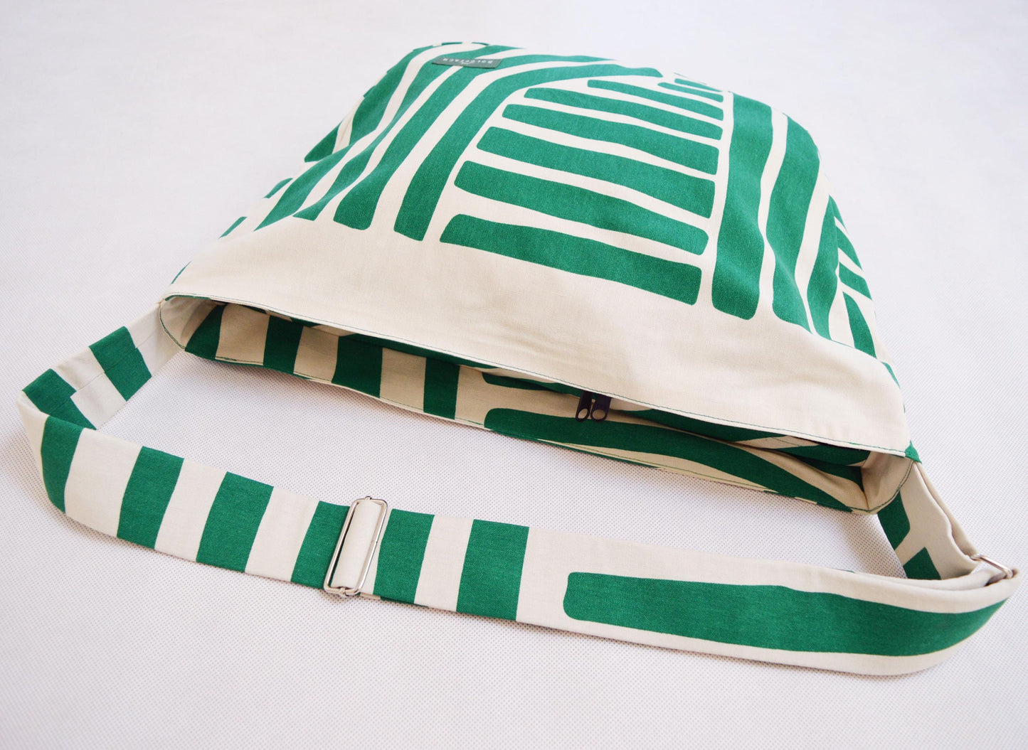 Green beige crossbody bag bike messenger bag with stripes