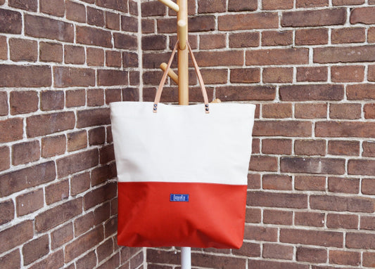 Large canvas tote shopping bag casual tote school bag orange brick red beige book bag weekender bag beige real leather strap women fiesta