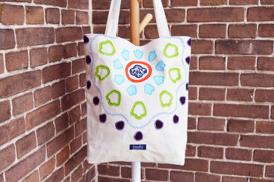 Mandala moroccan canvas tote shopper bag beige applique turkish oriental ethnic pattern colorful flower market bag vegan shopping bag