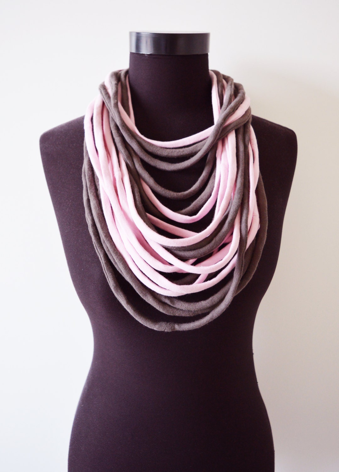 SALE! Pink gray-brown necklace neck ornament loop scarf infinity scarf round scarf long rose quartz pantone