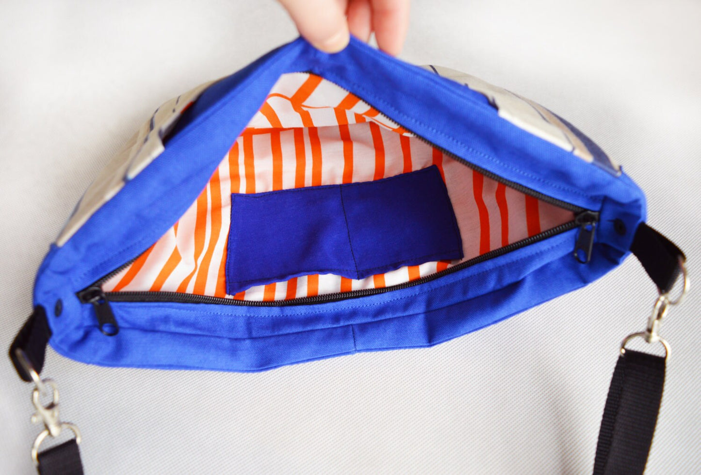 Striped blue purse crossbody bag concealed carry purse messenger bag canvas bag shoulder bag hobo bag royal blue purse beige strips sapphire