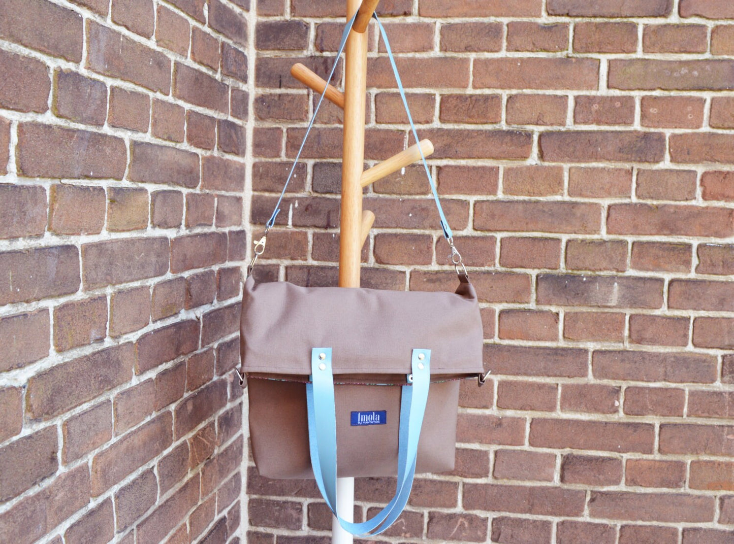 Large fold over canvas tote bag shopping bag casual fold over tote school bag brown book bag variable tote leaf nature bag cinnamon slate