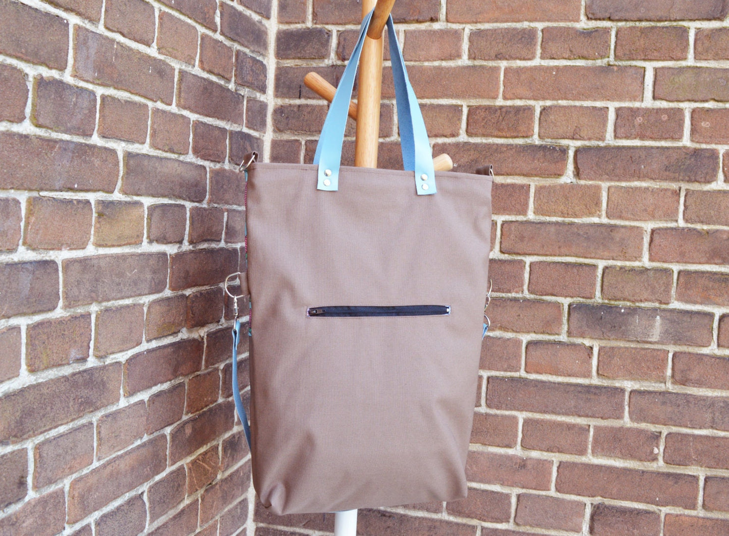 Large fold over canvas tote bag shopping bag casual fold over tote school bag brown and leaves book bag variable tote leaf nature bag field